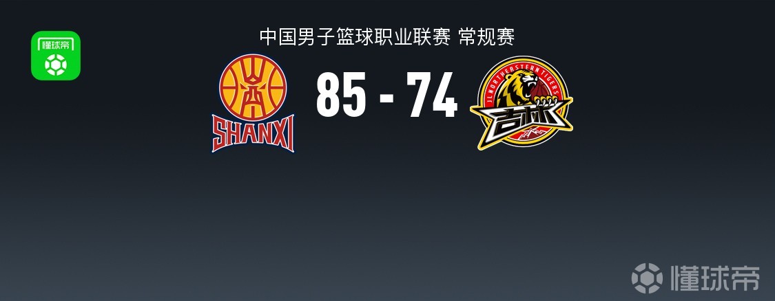 山西85-74吉林，贾明儒20分，姜伟泽20+7，摩尔27分